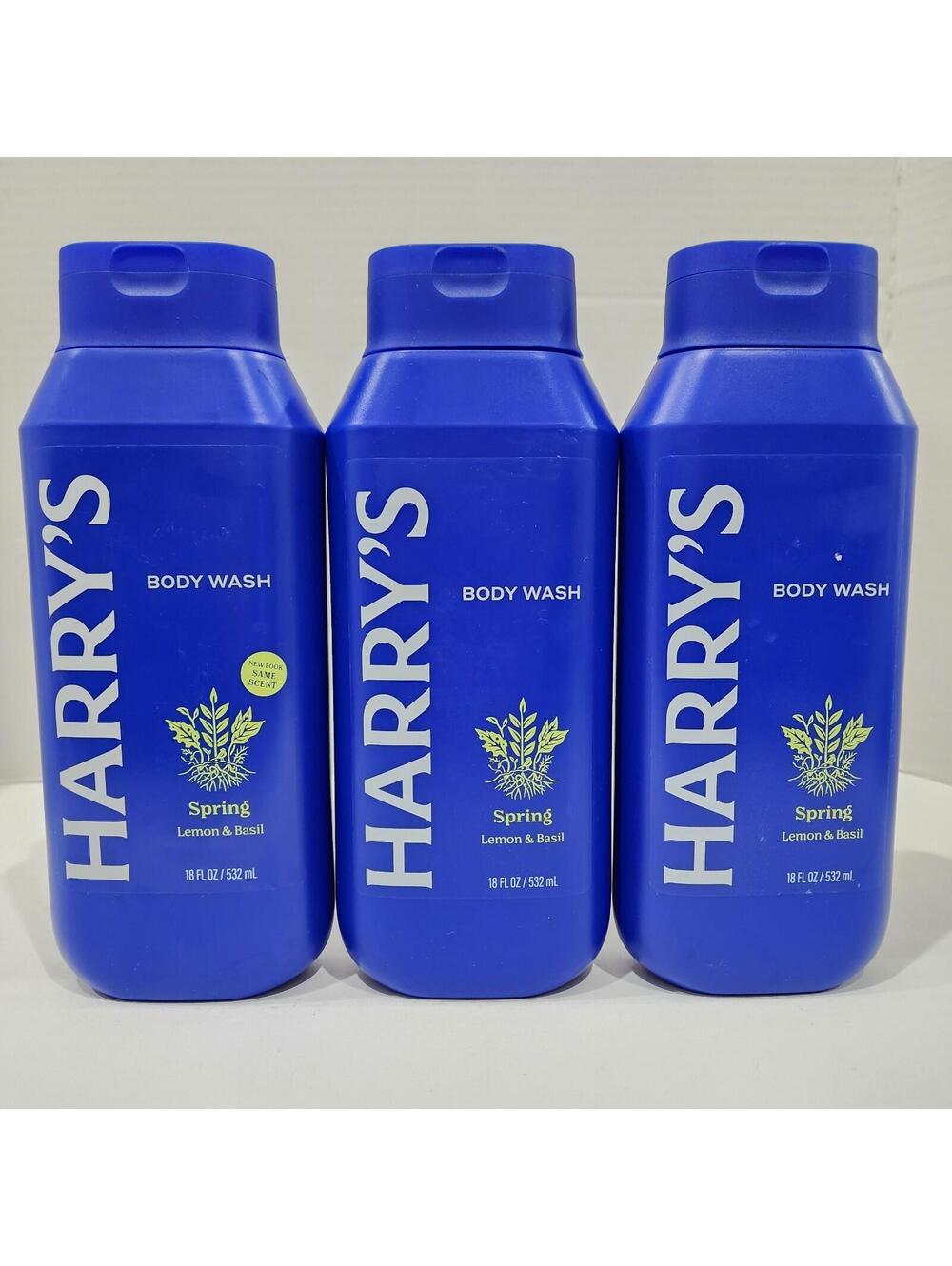 3pk Harry's Men's Body Wash SPRING Lemon & Basil Scent 18 fl oz each